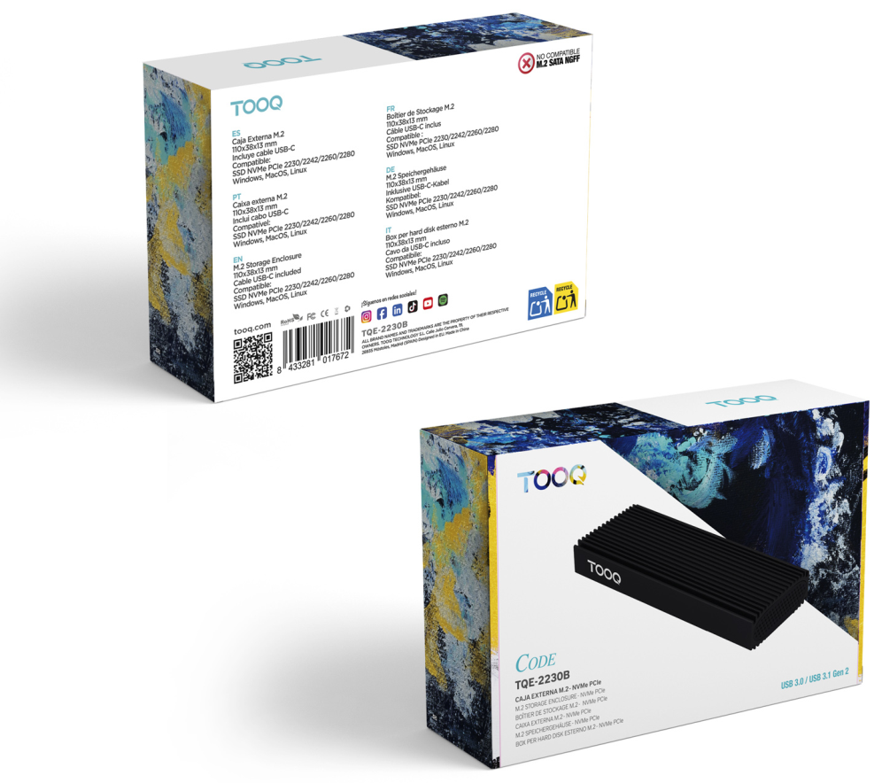 TooQ Caja Externa para SSD M.2 NVMe PICe, Negra