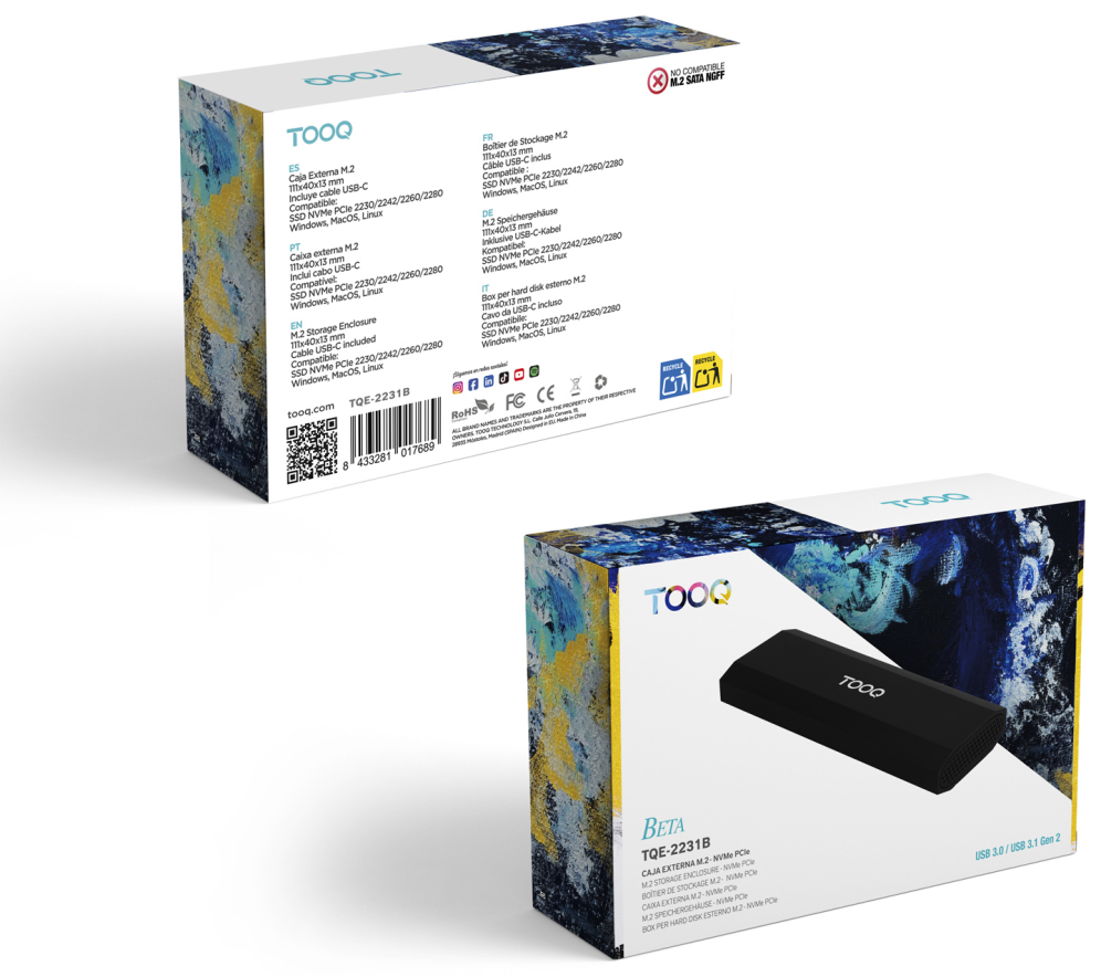 TooQ Caja Externa para SSD M.2 NVMe PICe, Negra