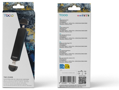 TooQ Caja Externa USB-C/M + USB-A/M para SSD M.2 NGFF/NVMe, Negra