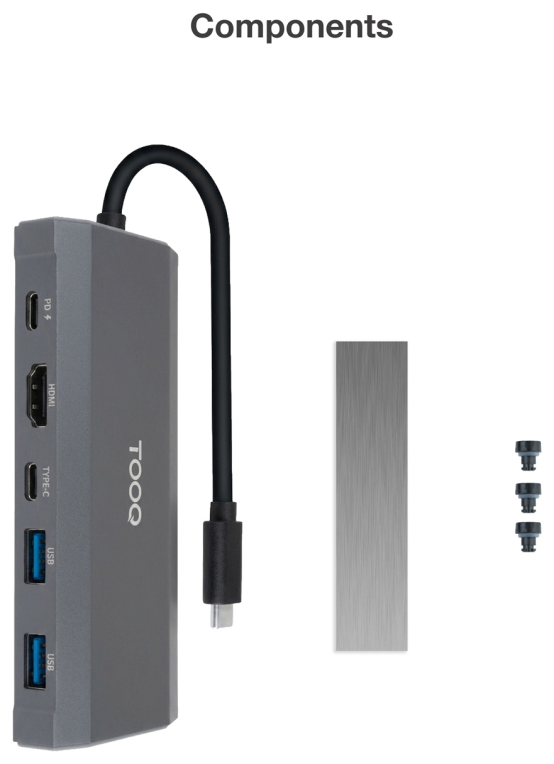 TooQ Caja externa para SSD M.2 NGFF/NVMe + HUB USB 3.2 Gen2 con 1xUSB-C/PD + 2xUSB-A + USB-C + HDMI, Gris