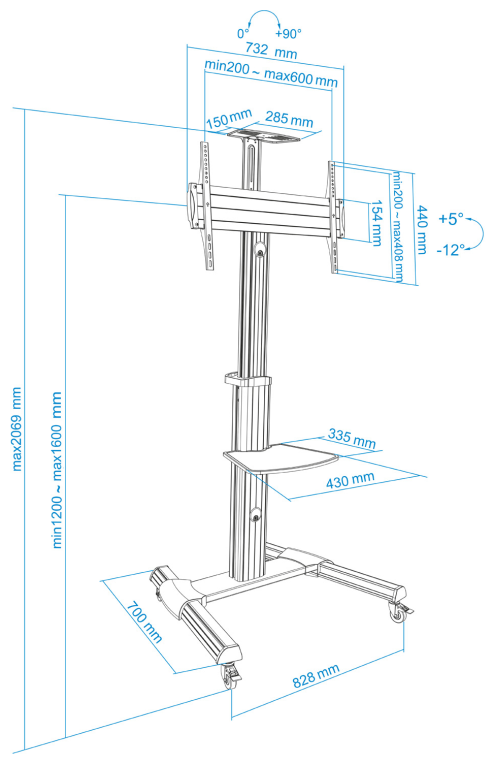 TooQ FS1870M-B soporte para pantalla de senalizacion 94 cm (37'') Negro, Plata