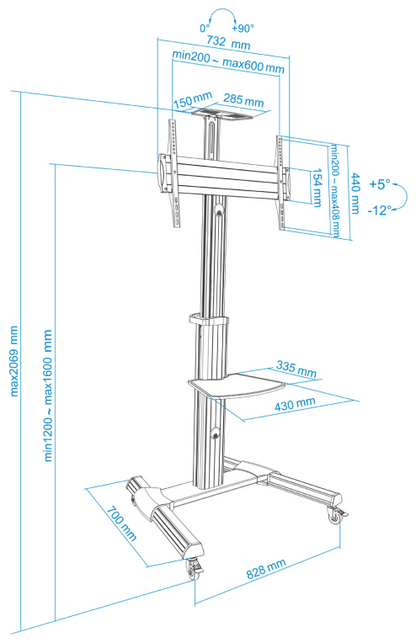 TooQ FS1870M-B soporte para pantalla de senalizacion 94 cm (37'') Negro, Plata