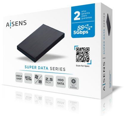 AISENS Caja externa 2,5'' ASE-2530B 9.5 mm SATA a USB 3.0/USB 3.1 Gen1, Negra