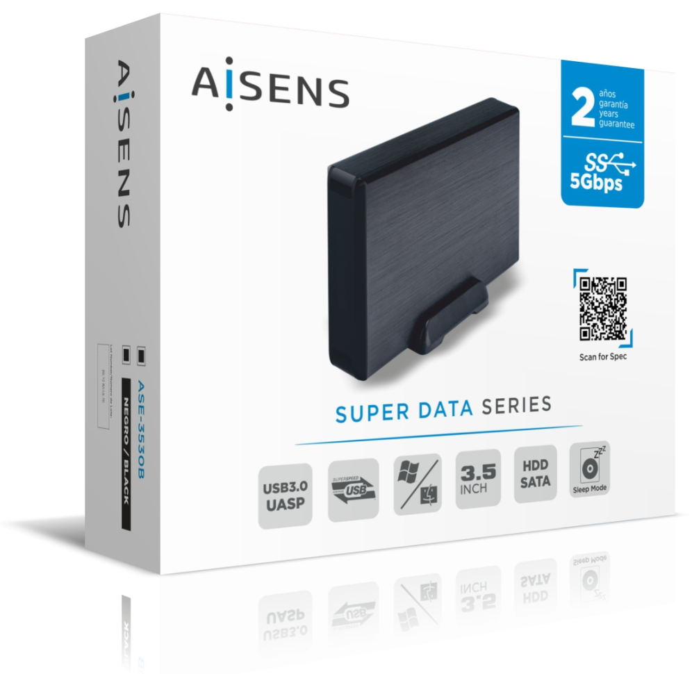AISENS Caja externa 3,5'' ASE-3530B SATA a USB 3.0/USB 3.1 Gen1, Negra