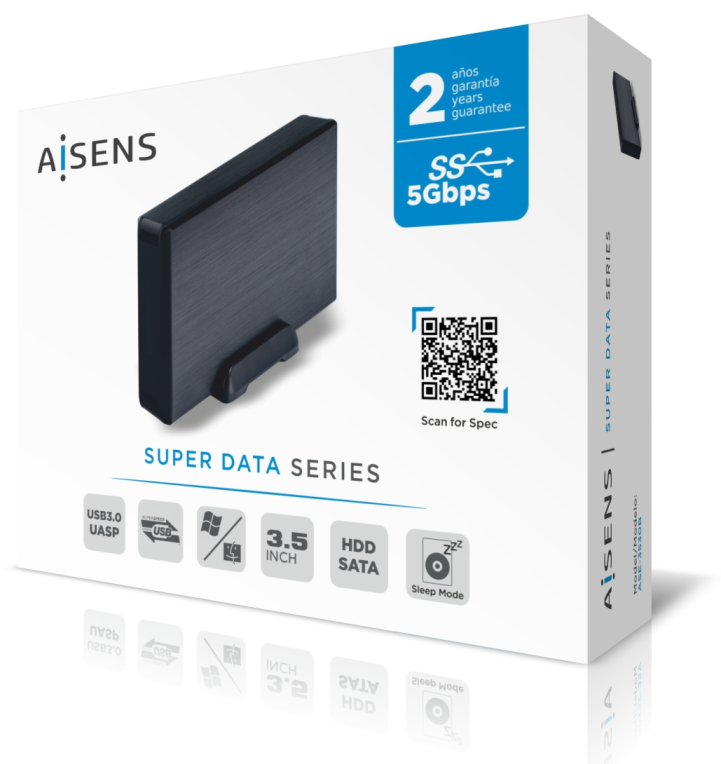 AISENS Caja externa 3,5'' ASE-3530B SATA a USB 3.0/USB 3.1 Gen1, Negra
