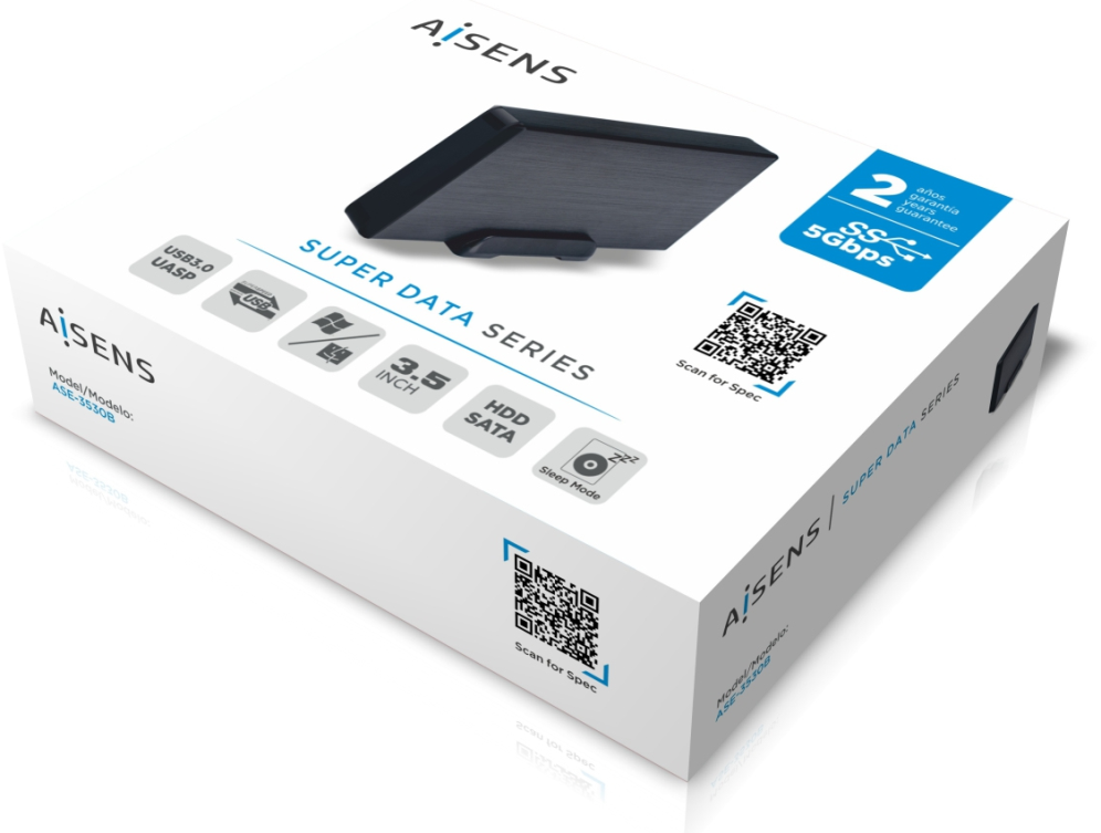 AISENS Caja externa 3,5'' ASE-3530B SATA a USB 3.0/USB 3.1 Gen1, Negra
