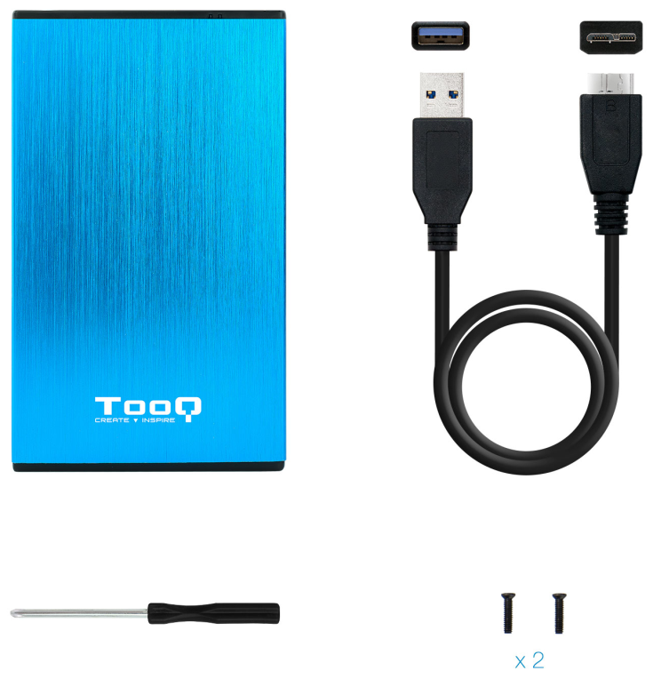 TooQ TQE-2527BL caja para disco duro externo Caja de disco duro (HDD) Negro, Azul 2.5''