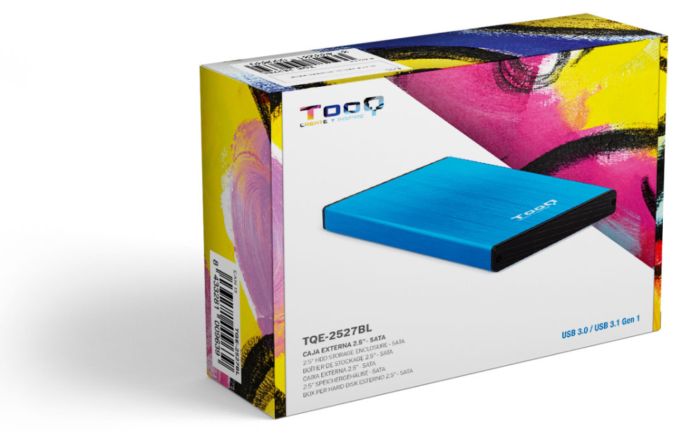 TooQ TQE-2527BL caja para disco duro externo Caja de disco duro (HDD) Negro, Azul 2.5''