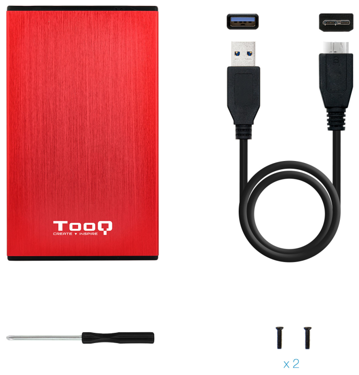 TooQ TQE-2527R caja para disco duro externo Caja de disco duro (HDD) Negro, Rojo 2.5''