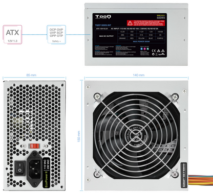 TooQ TQEP-500S-INT unidad de fuente de alimentacion 500 W 24-pin ATX ATX Plata