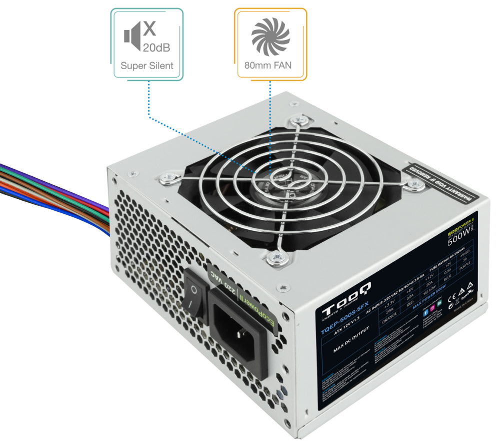 TooQ Fonte Ecopower II unidad de fuente de alimentacion 500 W 20+4 pin ATX SFX Plata