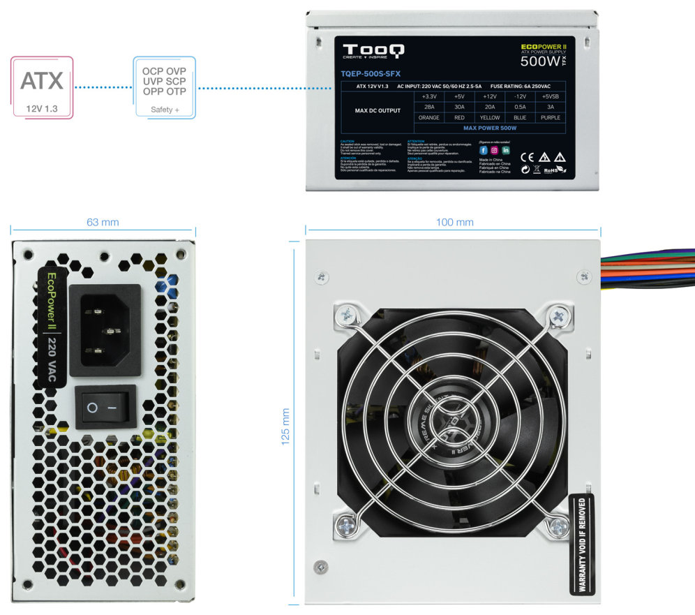 TooQ Fonte Ecopower II unidad de fuente de alimentacion 500 W 20+4 pin ATX SFX Plata