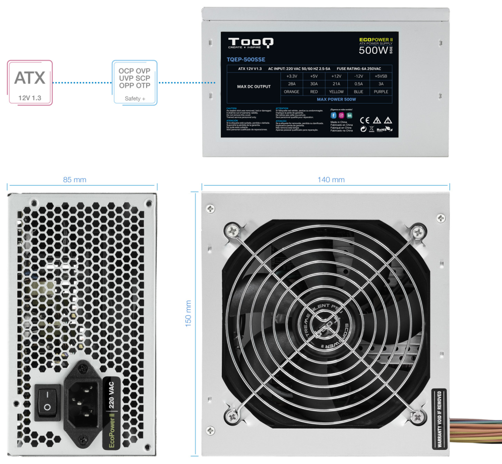 TooQ TQEP-500SSE unidad de fuente de alimentacion 500 W 24-pin ATX ATX Plata