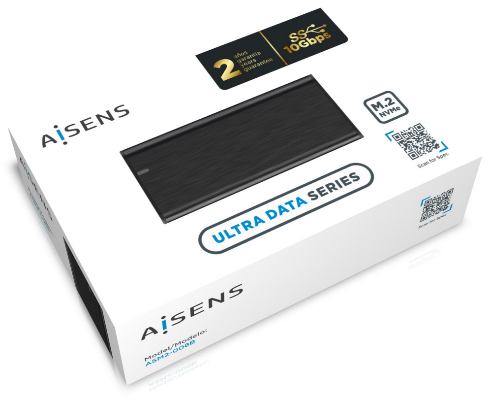 AISENS Caja Externa M.2 (NGFF) ASM2-008B NVMe a USB3.2 Gen2, Negra