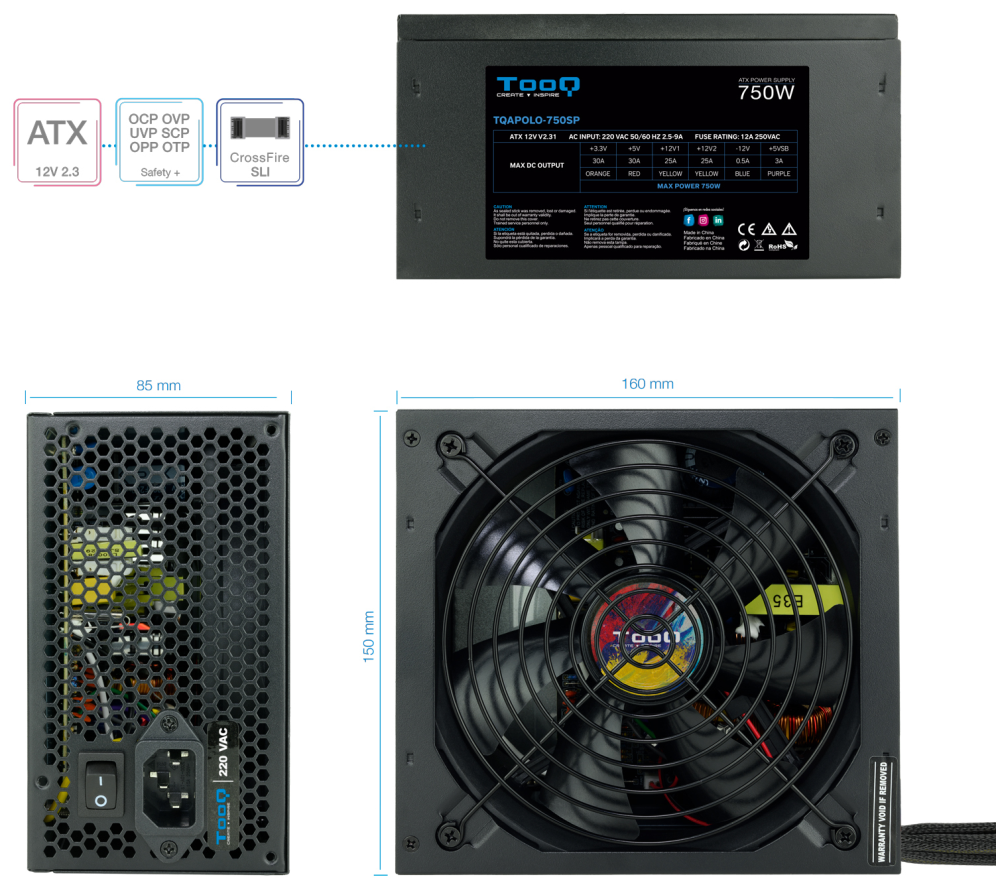 TooQ TQAPOLO-750SP unidad de fuente de alimentacion 750 W 20+4 pin ATX ATX Negro