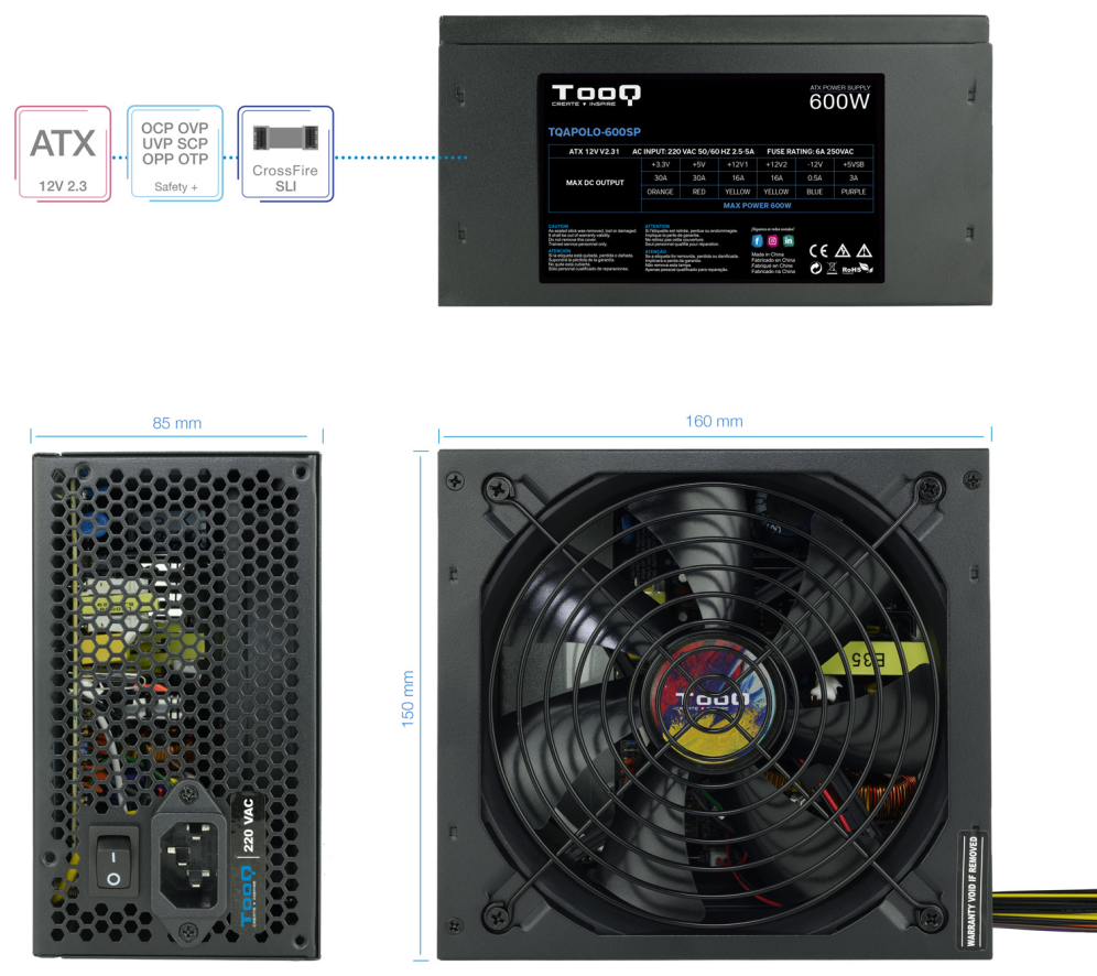 TooQ TQAPOLO-600SP unidad de fuente de alimentacion 600 W 20+4 pin ATX ATX Negro
