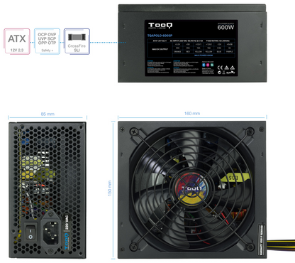 TooQ TQAPOLO-600SP unidad de fuente de alimentacion 600 W 20+4 pin ATX ATX Negro