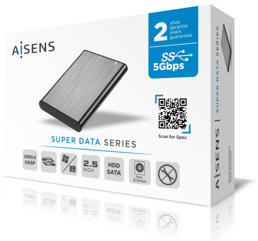AISENS Caja Externa 2.5'' ASE-2525GR 9.5mm SATA A USB 3.0 / USB 3.1 Gen1, Gris