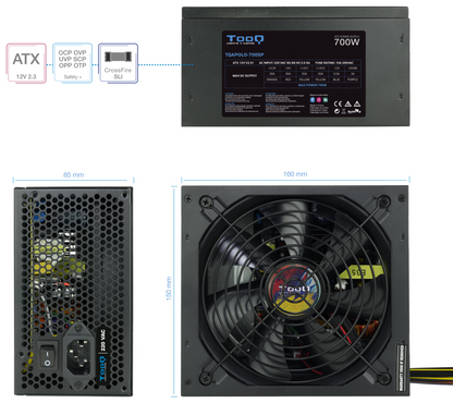 TooQ TQAPOLO-700SP unidad de fuente de alimentacion 700 W 20+4 pin ATX ATX Negro