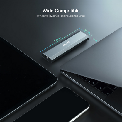 TooQ Shura Caja externa para unidad de estado solido (SSD) Gris M.2