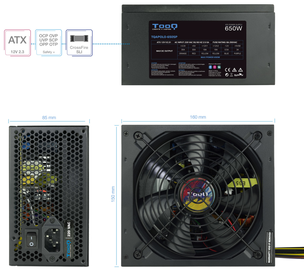 TooQ TQAPOLO-650SP unidad de fuente de alimentacion 650 W 20+4 pin ATX ATX Negro