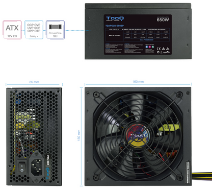 TooQ TQAPOLO-650SP unidad de fuente de alimentacion 650 W 20+4 pin ATX ATX Negro