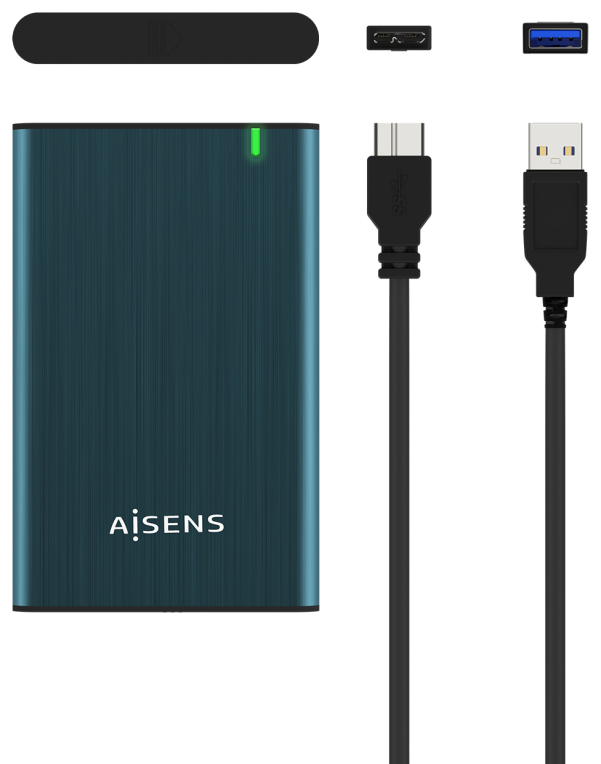 AISENS Caja Externa 2.5'' ASE-2525PB 9.5 mm SATA A USB 3.0/USB 3.1 Gen1, Azul Pacifico