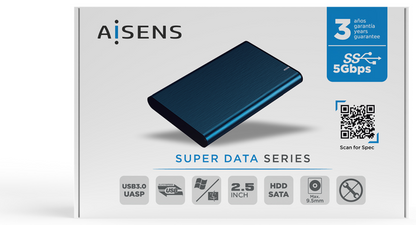 AISENS Caja Externa 2.5'' ASE-2525PB 9.5 mm SATA A USB 3.0/USB 3.1 Gen1, Azul Pacifico