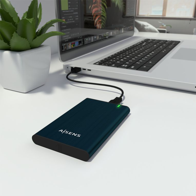 AISENS Caja Externa 2.5'' ASE-2525PB 9.5 mm SATA A USB 3.0/USB 3.1 Gen1, Azul Pacifico