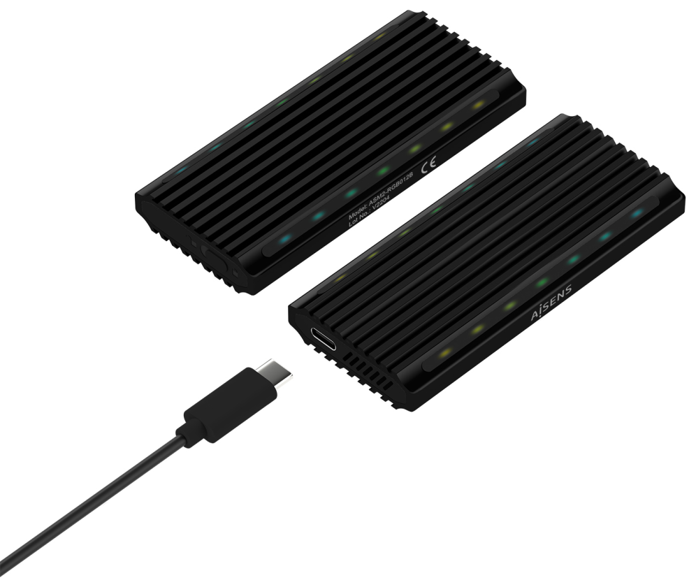 AISENS Caja Externa M.2 RGB Gaming ASM2-RGB012B SATA/NVMe A USB3.1 Gen2, Negra