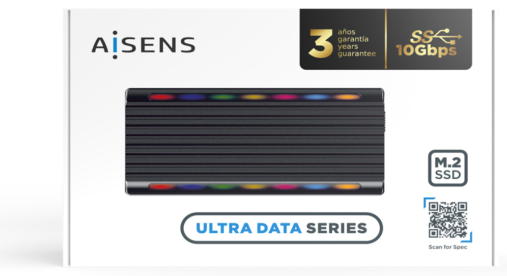 AISENS Caja Externa M.2 RGB Gaming ASM2-RGB012B SATA/NVMe A USB3.1 Gen2, Negra