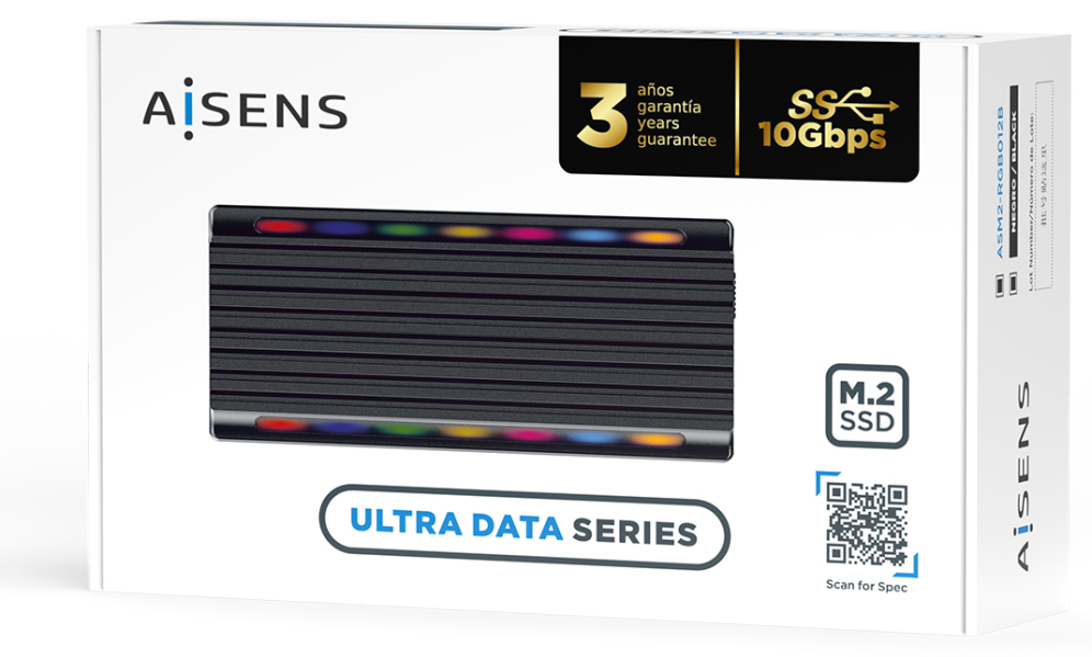 AISENS Caja Externa M.2 RGB Gaming ASM2-RGB012B SATA/NVMe A USB3.1 Gen2, Negra