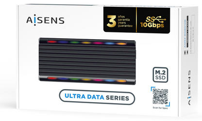 AISENS Caja Externa M.2 RGB Gaming ASM2-RGB012B SATA/NVMe A USB3.1 Gen2, Negra