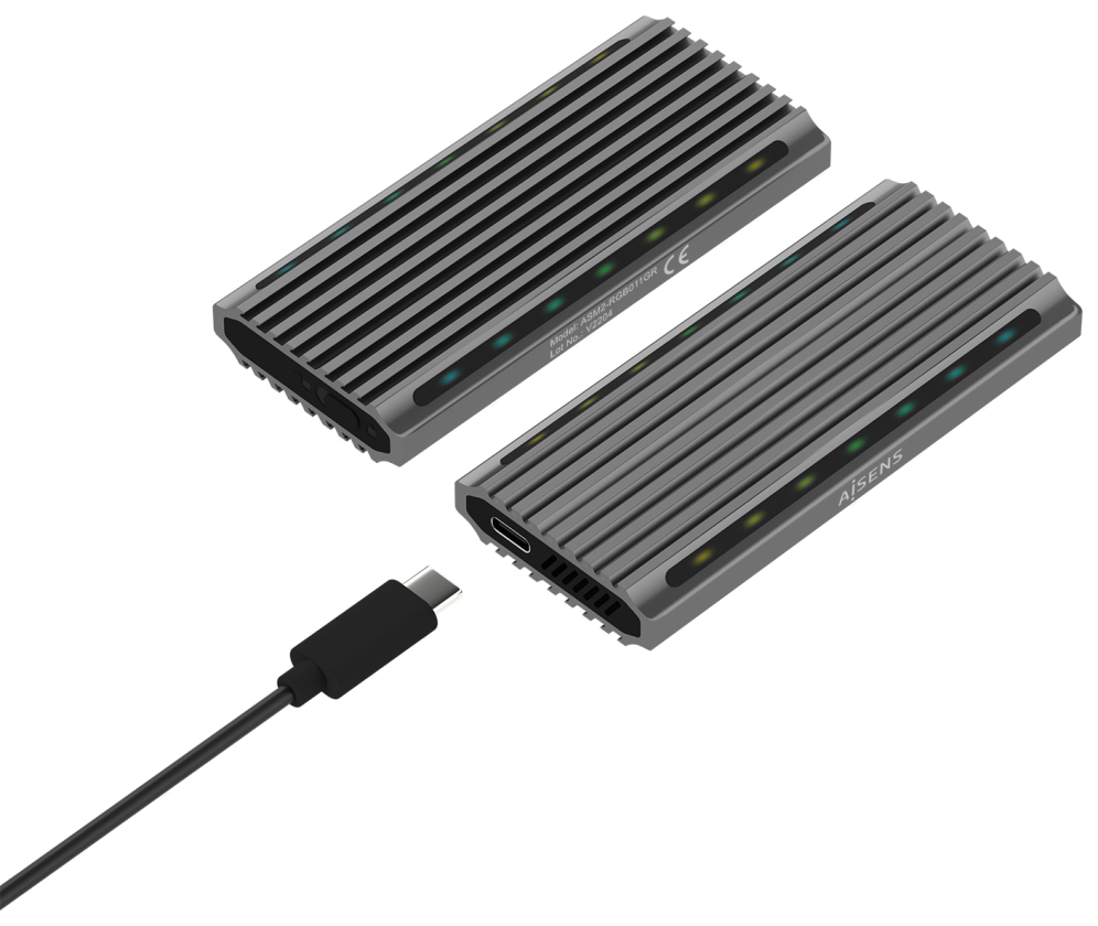 AISENS Caja Externa M.2 RGB Gaming ASM2-RGB011GR SATA/NVMe A USB3.1 Gen2, Gris