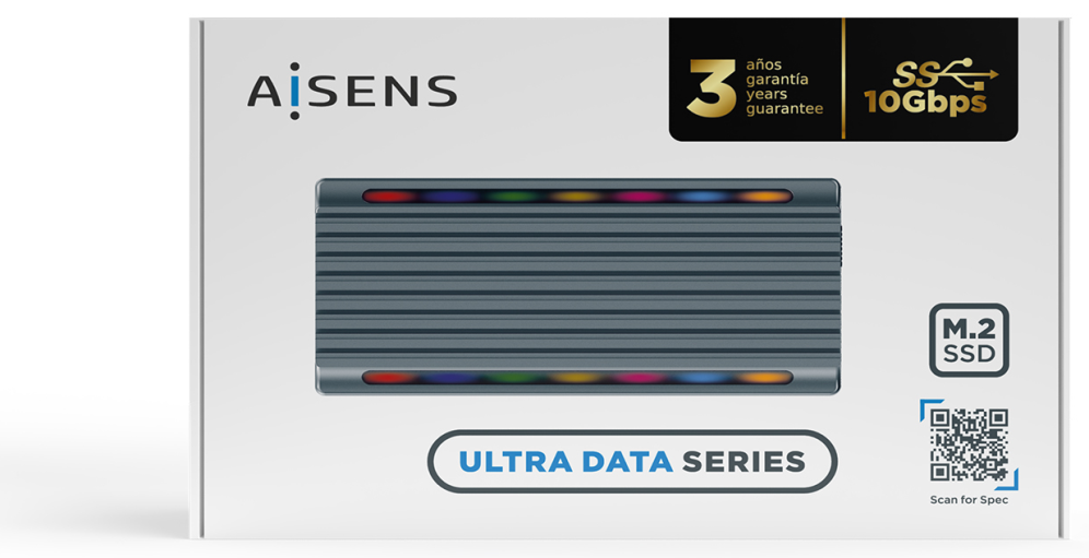 AISENS Caja Externa M.2 RGB Gaming ASM2-RGB011GR SATA/NVMe A USB3.1 Gen2, Gris