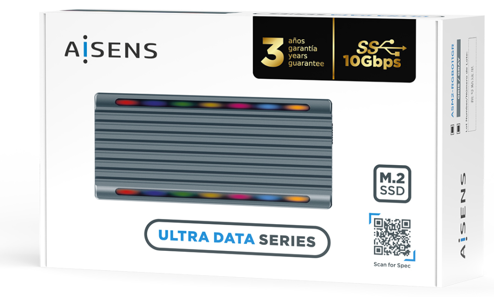 AISENS Caja Externa M.2 RGB Gaming ASM2-RGB011GR SATA/NVMe A USB3.1 Gen2, Gris