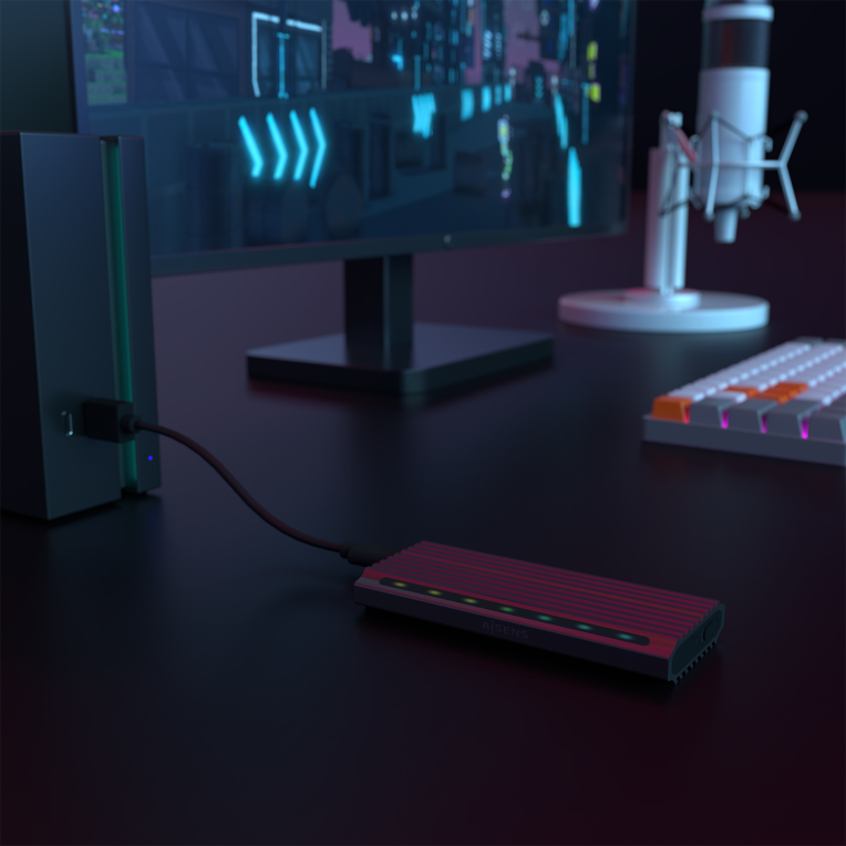 AISENS Caja Externa M.2 RGB Gaming ASM2-RGB011GR SATA/NVMe A USB3.1 Gen2, Gris