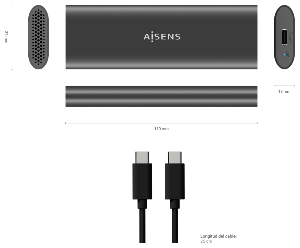 AISENS ASM2-015GR caja para disco duro externo Caja externa para unidad de estado solido (SSD) Gris M.2