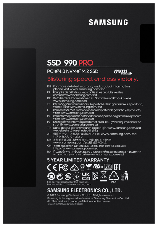 Samsung 990 PRO 1 TB M.2 PCI Express 4.0 NVMe V-NAND MLC