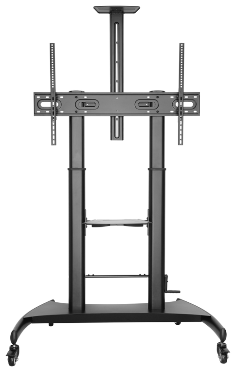 AISENS Soporte de Suelo ECO con Ruedas y Manivela, Bandeja para DVD y Soporte de Camara para Monitor/TV 100Kg de 60-100, Negro
