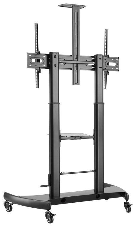 AISENS Soporte de Suelo ECO con Ruedas y Manivela, Bandeja para DVD y Soporte de Camara para Monitor/TV 100Kg de 60-100, Negro