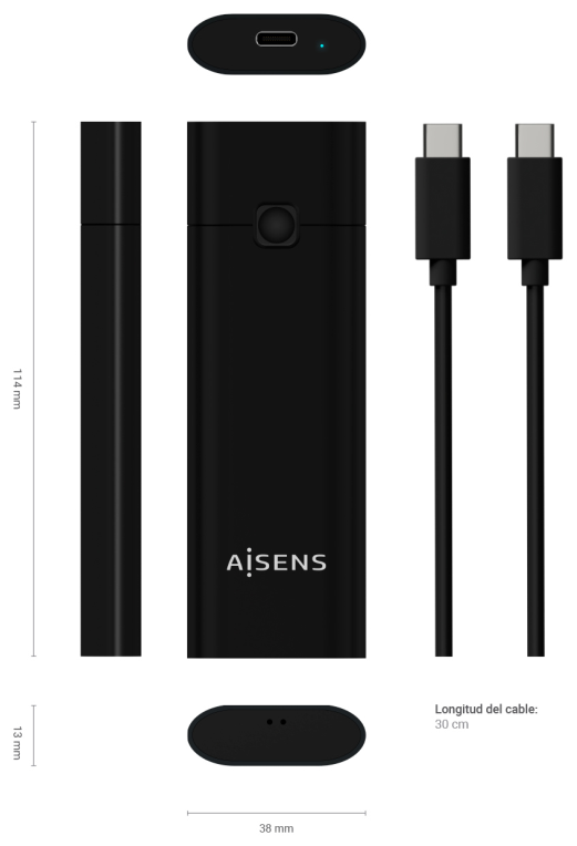 AISENS Caja Externa M.2 (NGFF) ASM2-020B NVMe a USB3.2 GEN2, Negra