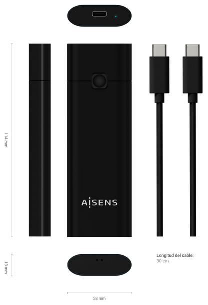 AISENS Caja Externa M.2 (NGFF) ASM2-020B NVMe a USB3.2 GEN2, Negra