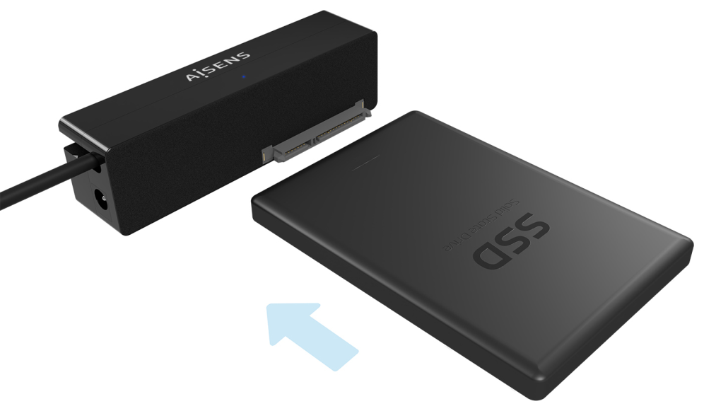 AISENS Adaptador ASE-35C02B SATA a USB-C USB 3.0/USB3.1 GEN1 para Discos Duros 2.5'' y 3.5'' con Alimentador, Negro