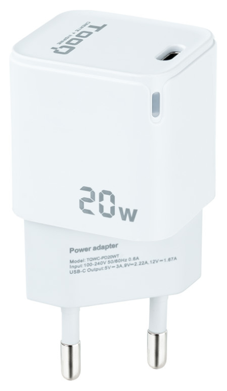 TooQ Cargador de Pared USB-C PD20W, Blanco