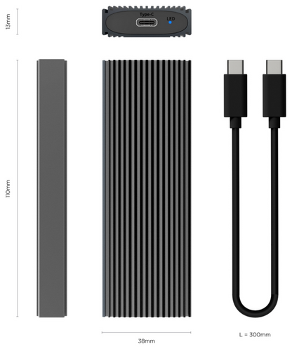 AISENS Caja Externa M.2 (NGFF) ASM2-023GR NVMe A USB3.2 Gen2, Gris