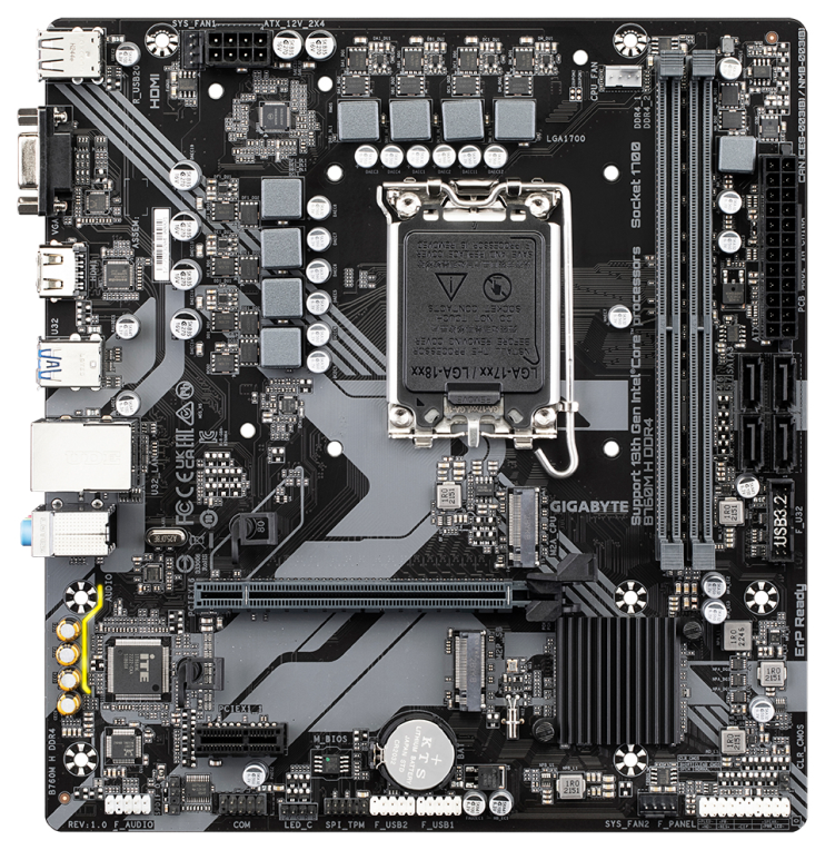 GIGABYTE B760M H DDR4 Placa base - Soporta CPUs Intel Core de 14ª generación, VRM digital de 6+1+1 fases, hasta 3200MHz DDR4 (OC), 2xPCIe 4.0 M.2, GbE LAN, USB 3.2 Gen1