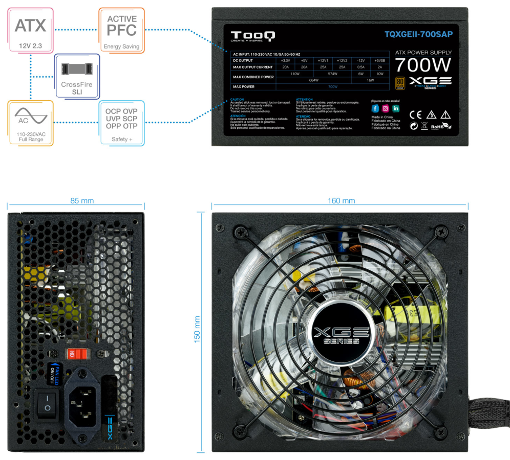 TooQ TQXGEII-700SAP unidad de fuente de alimentacion 700 W 20+4 pin ATX ATX Negro