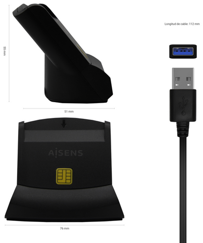 AISENS Lector de Tarjeta Inteligente DNI, Negro
