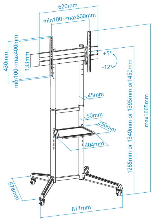 TooQ RAMSAS Soporte de Suelo con Ruedas para Pantallas 37''- 70'', Negro
